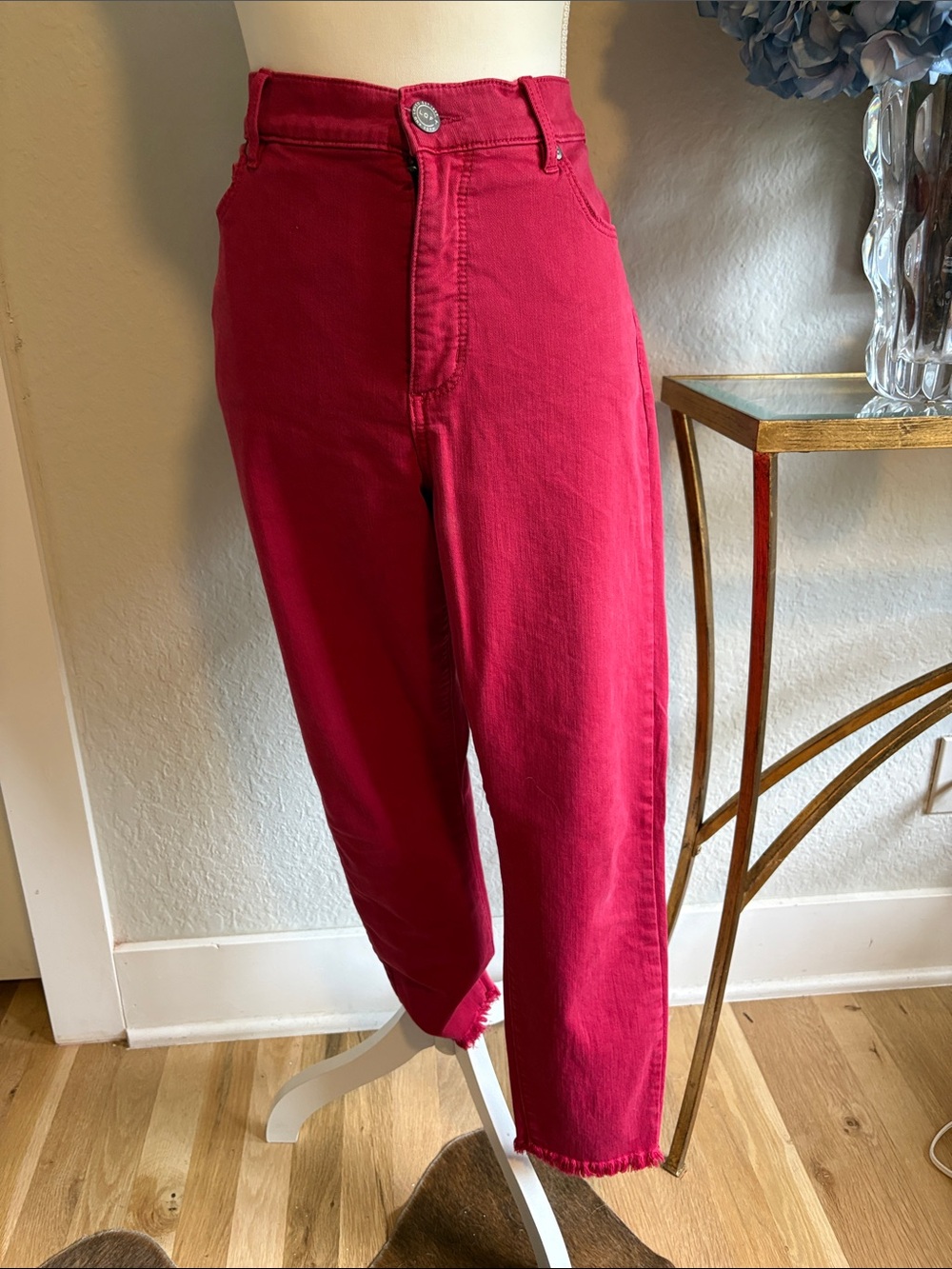 LOFT High-Waist Cropped Jeans in Bright Pink